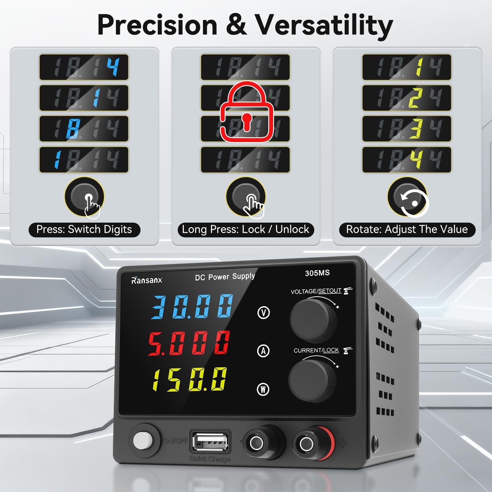 DC Power Supply Variable 30V 5A Adjustable DC Regulated Lab Bench Power Suppl...