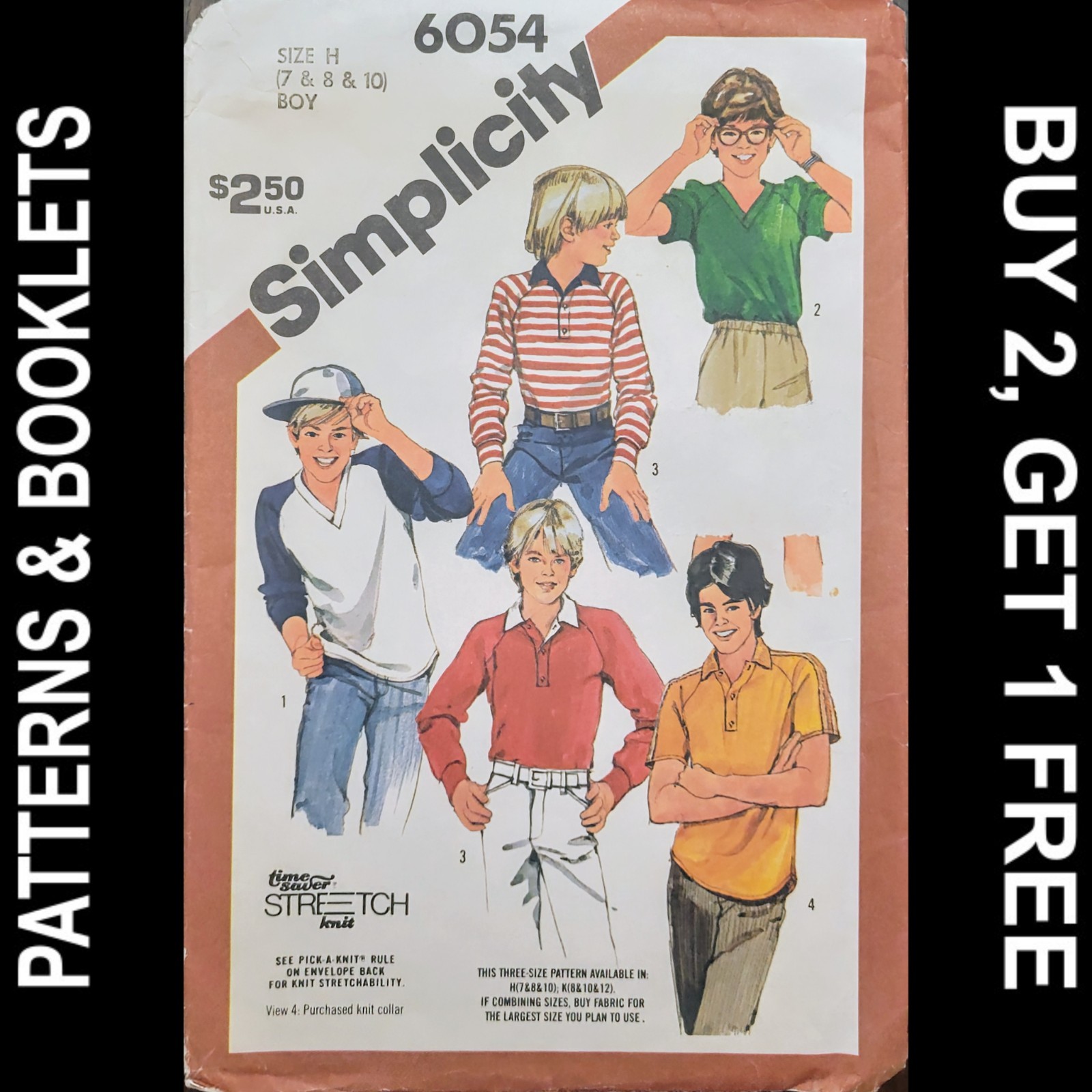 Vtg Simplicity Boys' Set of Knit Pullover Tops Pttrn #6054 Size 7-8-10 CUT to 10