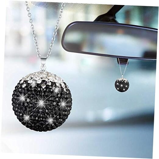 Bling Crystal Ball for Car Rear View Mirror Decoration, Rhinestone Black-white