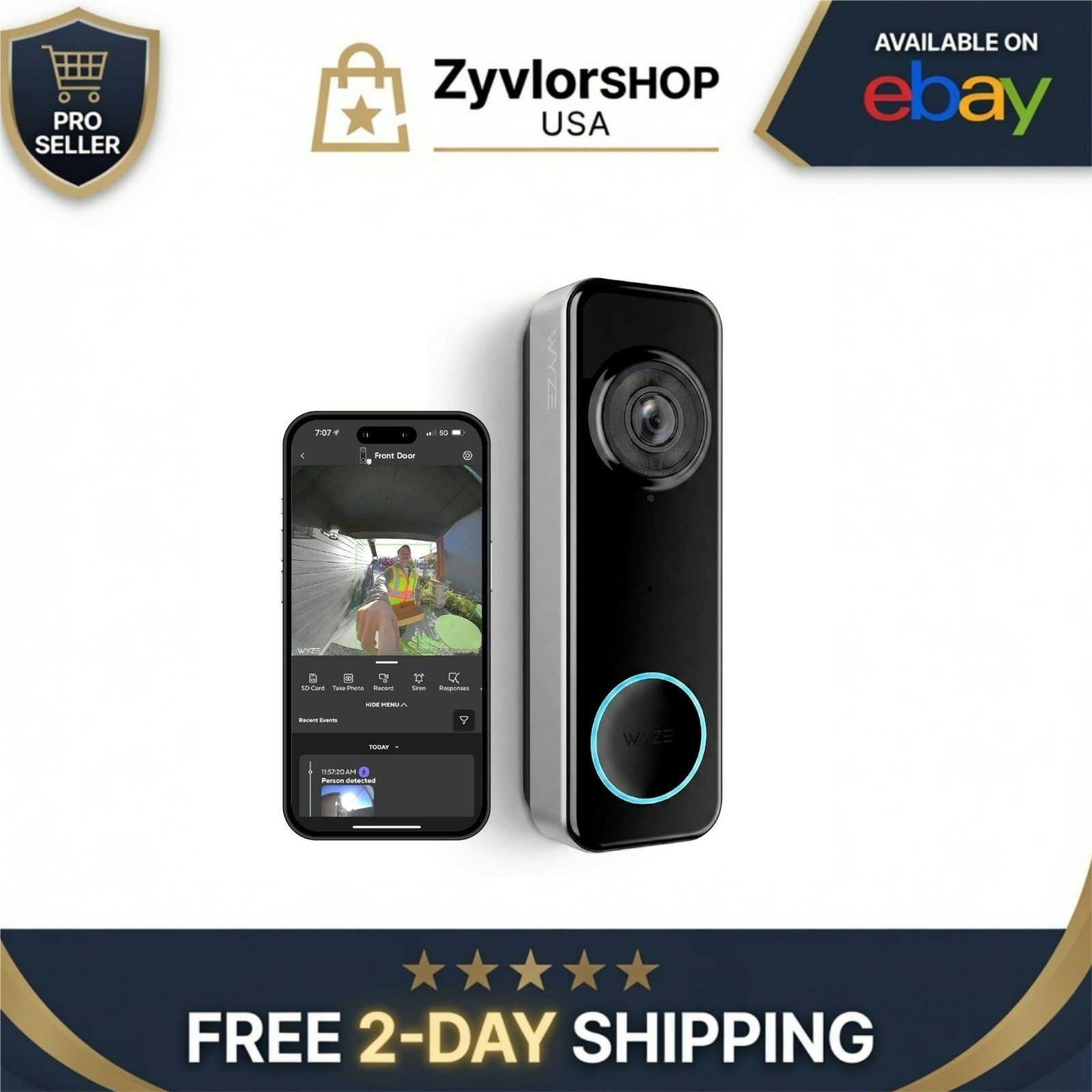 Wyze Wireless Video Doorbell Camera, 1536p HD, Color Night Vision