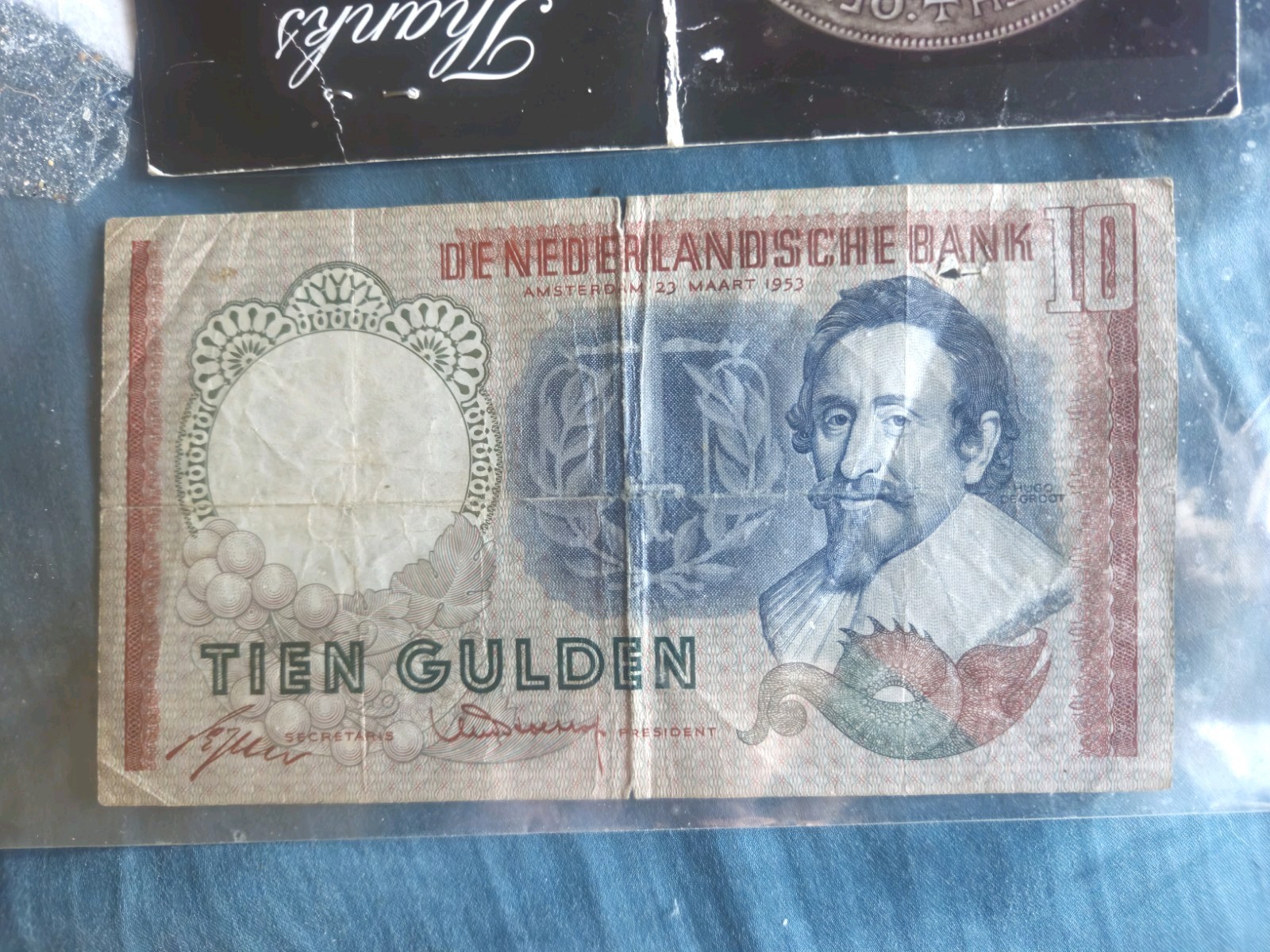 1953 Netherlands 10 Gulden Hugo De Groot Banknote Pick-85 VF
