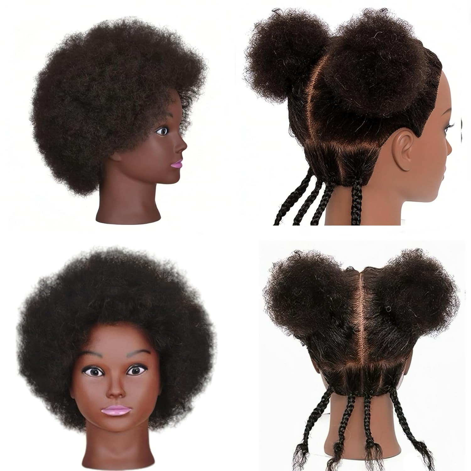 African Braiding Mannequin Head with 100% Human Hair, Cosmetology Mannequin Head