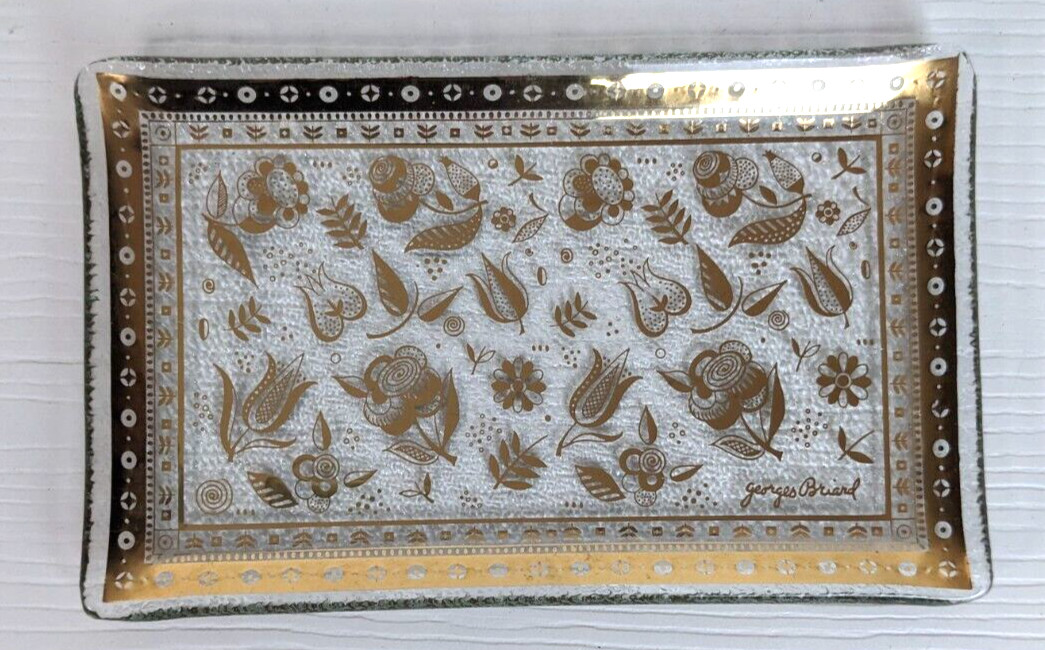 vintage Georges Briard concave tray dish 6.5 x 4" floral gold detail MCM
