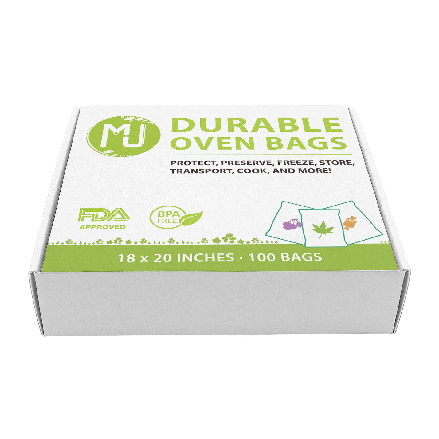 Oven Bags 100 Pack for Turkey Herb Garden Smell Proof All-Purpose - 18" x 20"