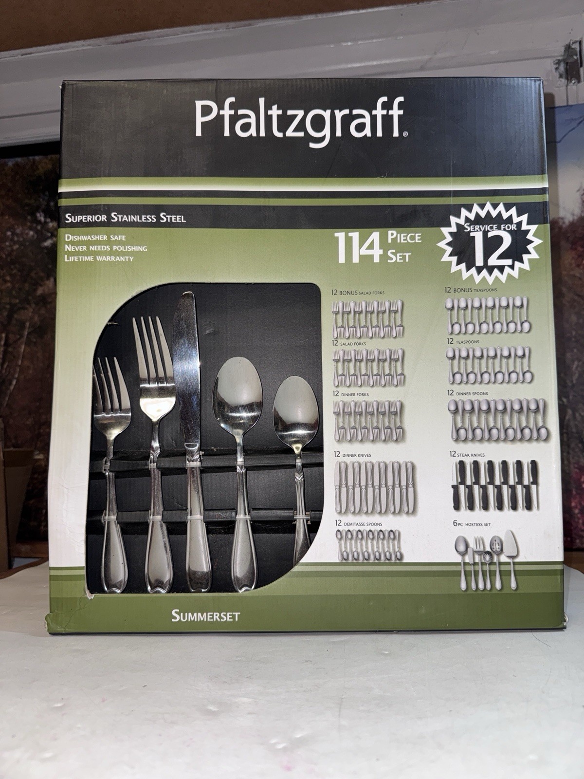 Plaftzgraff 114 Piece Silverware Set | Summerset | Service For 12 | Stainless