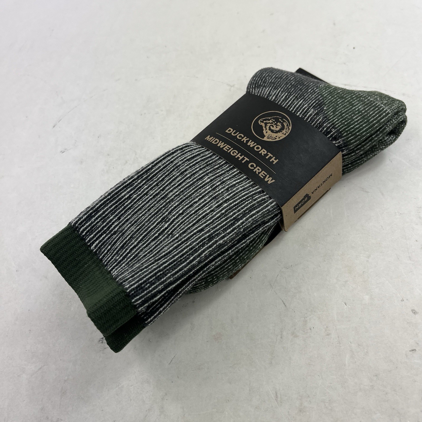 NEW Duckworth Midweight Crew Socks Wool Made USA Size Large 10-12.5 Gray Green