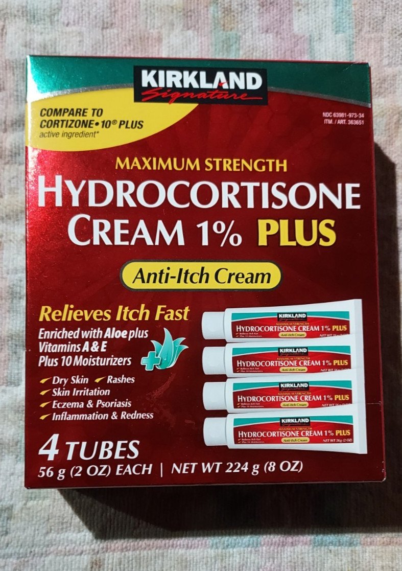 Kirkland Hydrocortisone Cream 1% Plus Anti-Itch – 4 Tubes (2 oz Each) NEW