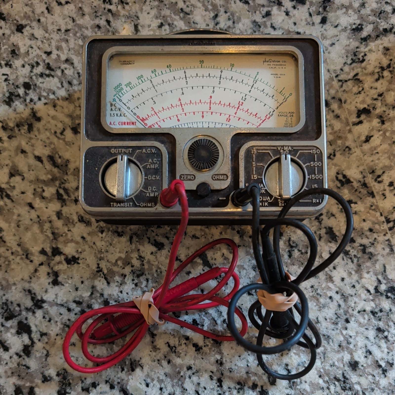Meter  Phaostron Co. A.C./D.C. Voltage Ohms Multimeter Model V.O.M. 555A U.S.A.
