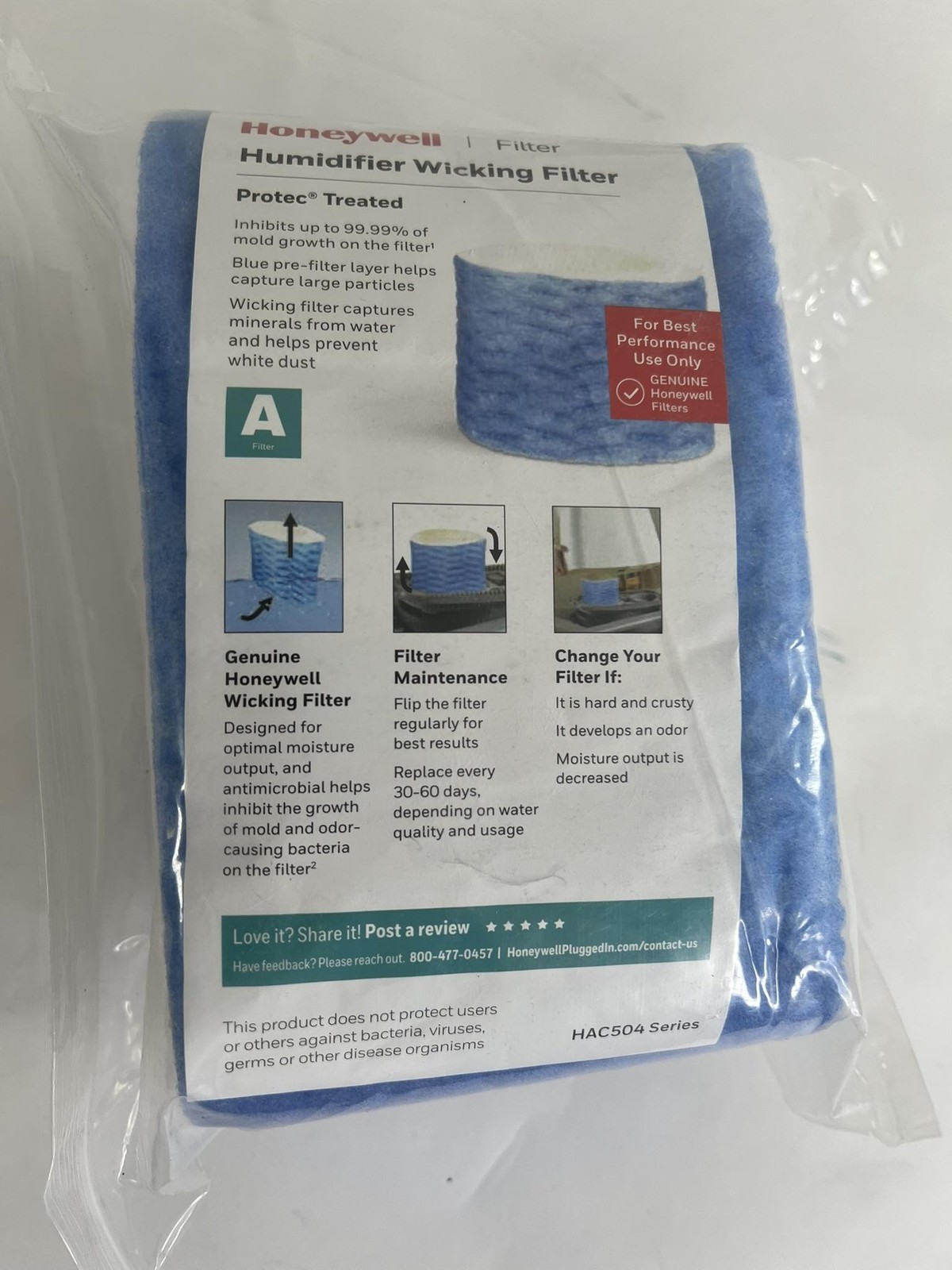 Honeywell Humidifier Wicking Filter A HAC504 Series Blue Replacement Pad