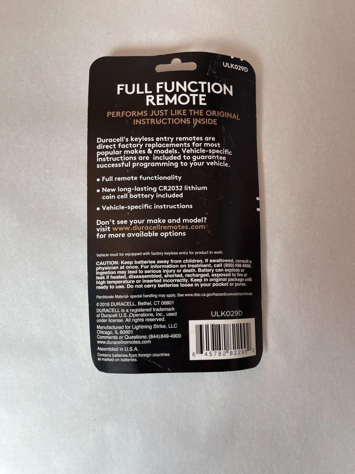 New Duracell Keyless Entry Full Function Remote for GM Vehicles ULK029D