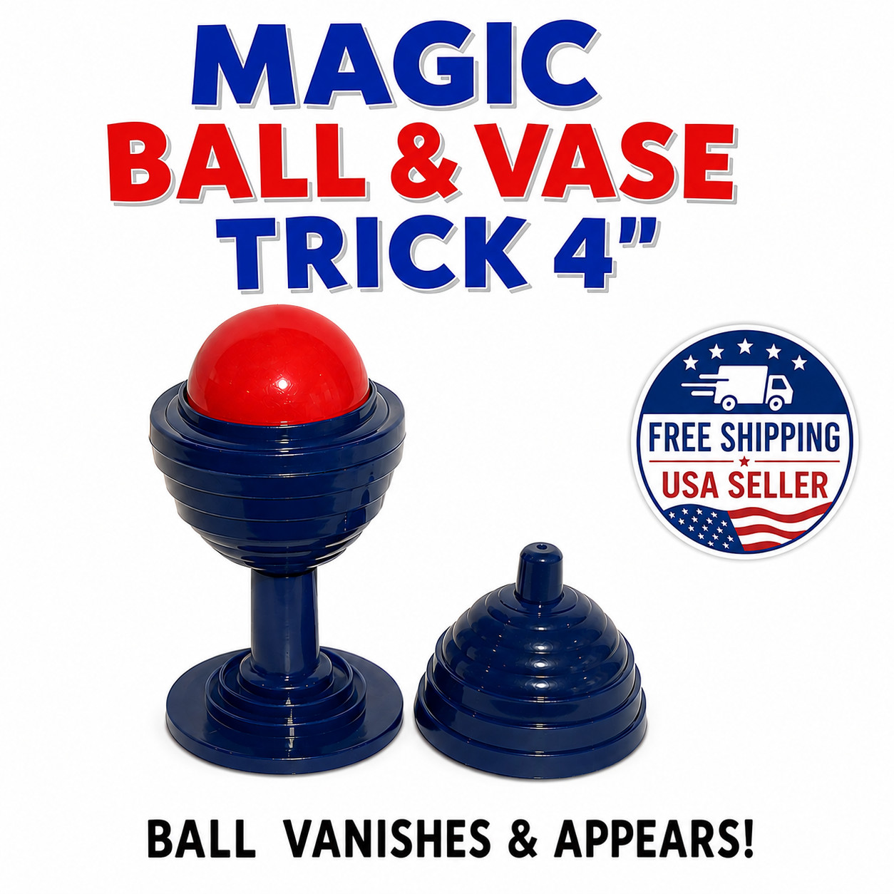 4" BALL AND VASE Set Magic Trick & Beginner BLUE Plastic Cup Vanishing Appearing