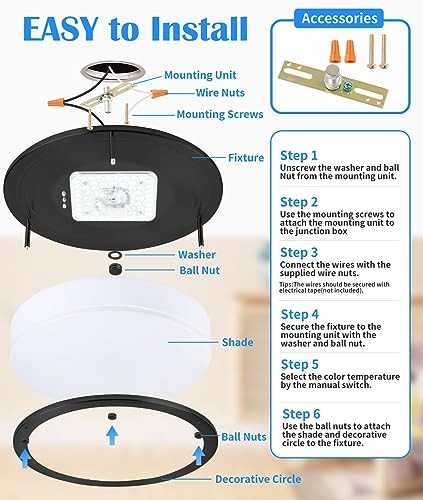Flush Mount Ceiling Light, 13 Inch LED Ceiling Light 13 inch - 1 Pack Black
