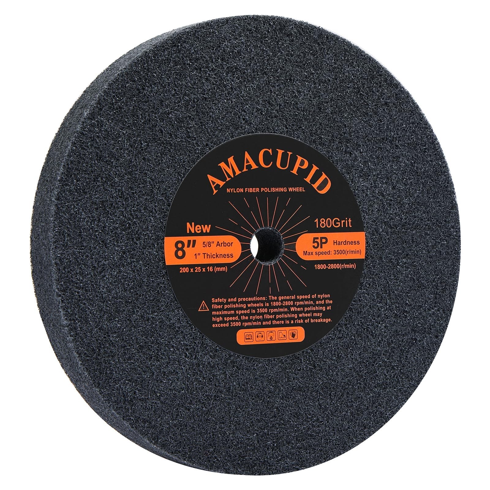 8" Brushed Nylon Buffing Wheels for Bench Grinder - 180 Grit, 5/8" Arbor, Polish