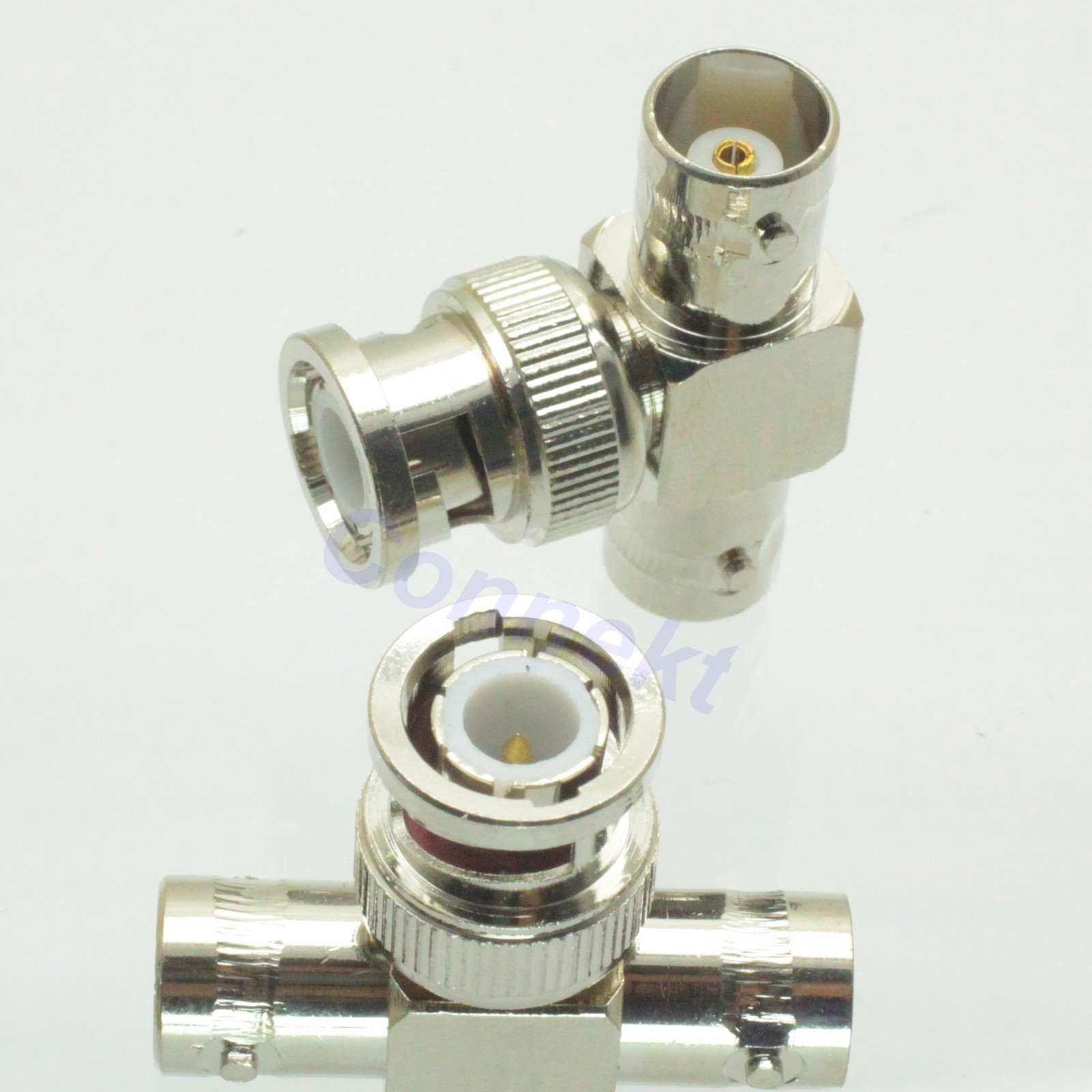 1x BNC male plug to two BNC female triple T in series RF adapter connector 3 way