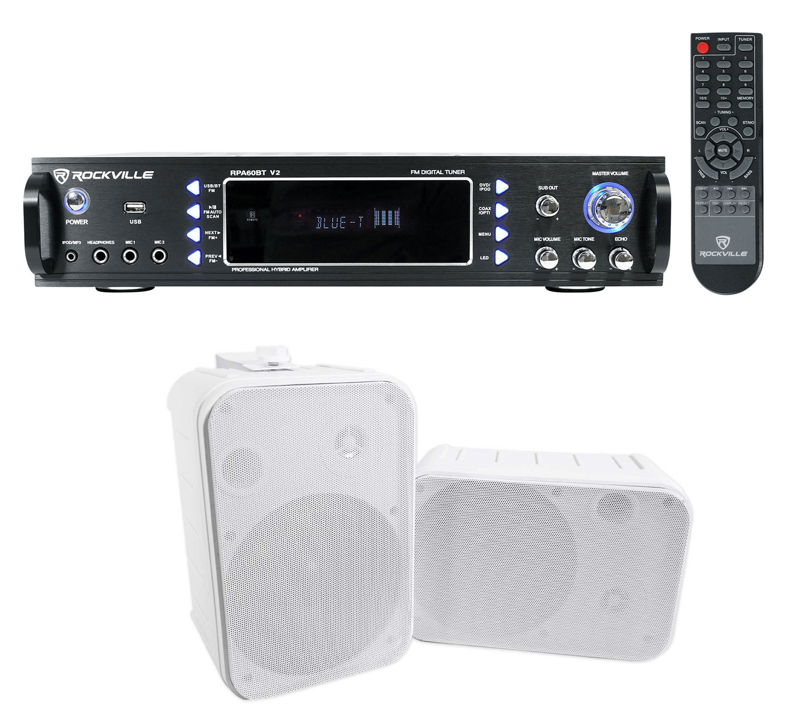 Rockville Home Theater Bluetooth Receiver + (2) 6.5" Speakers w/Swivel Brackets