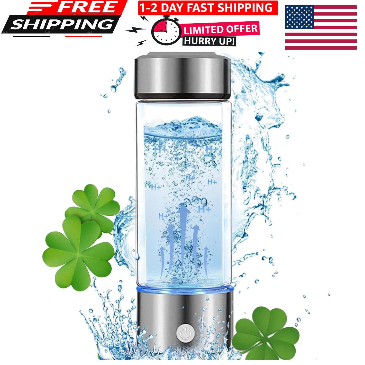 Rechargeable Hydro Health Hydrogen Water Bottle, Portable Glass Hydrohealth H...