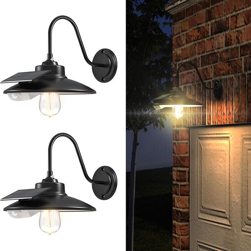2pcs Solar Barn Light Outdoor with 3 Modes, Aluminum Vintage Farmhouse Gooseneck