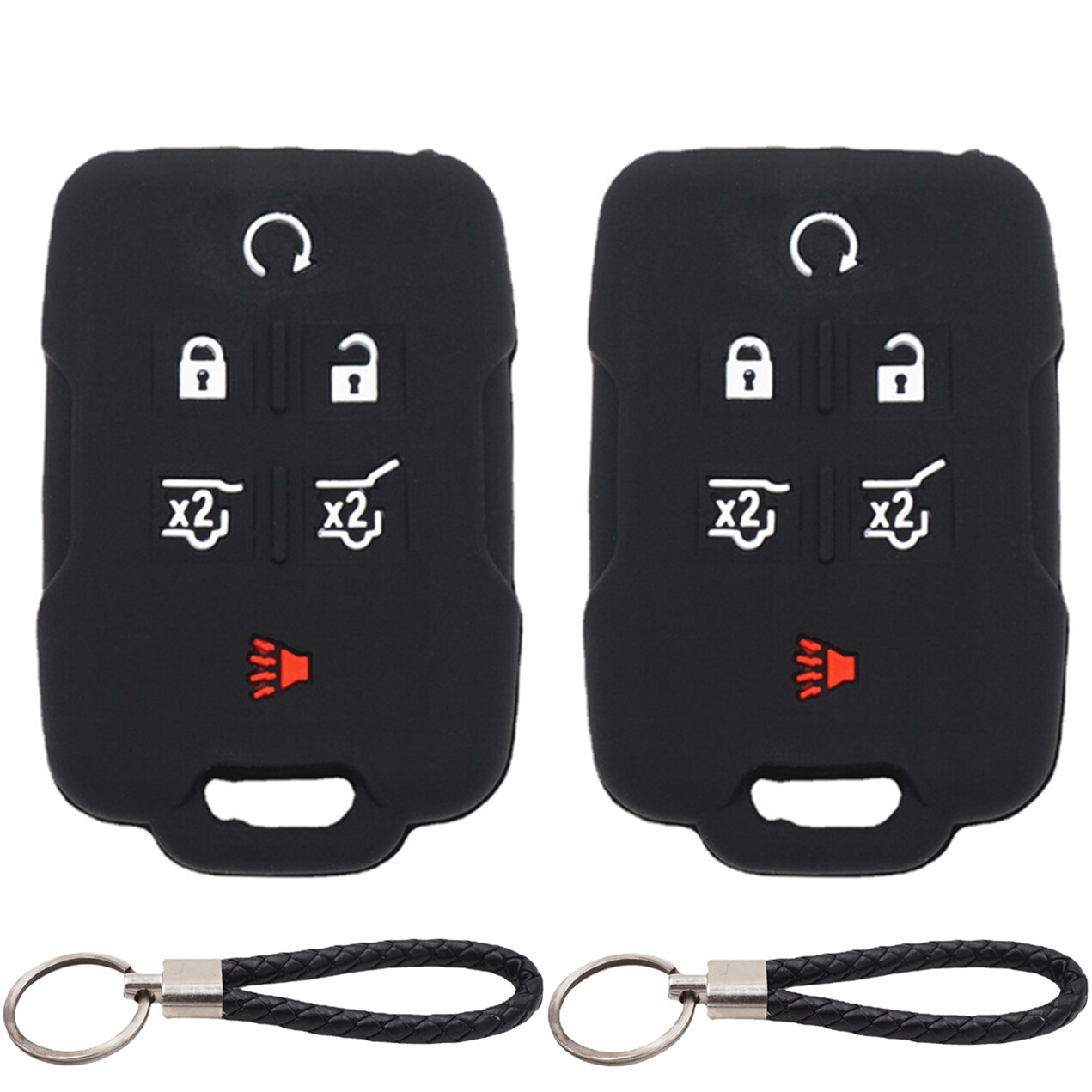 2Pcs 6 Buttons Silicone Key Fob Cover Keychain for GMC Yukon Chevrolet Suburban