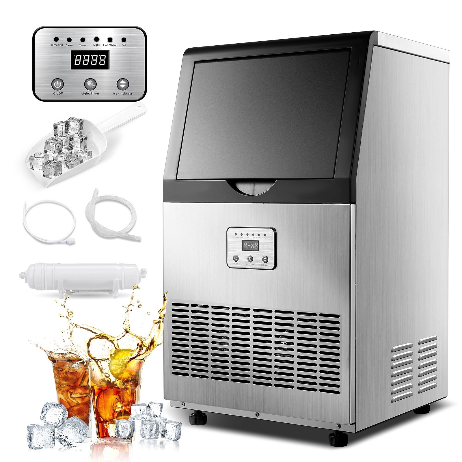 100Lbs Built-in Commercial Ice Maker Stainless Steel Restaurant Ice Cube Machine