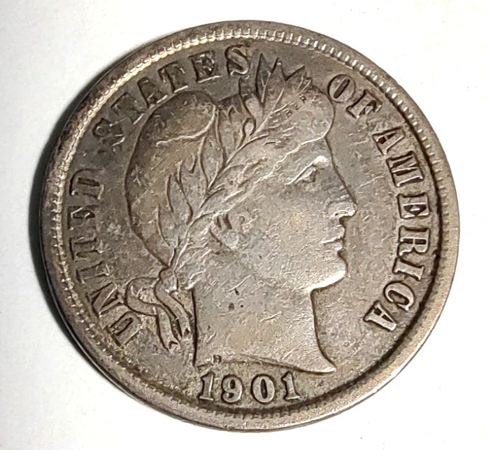 1901 Barber Silver Dime 90% 10C VF detail