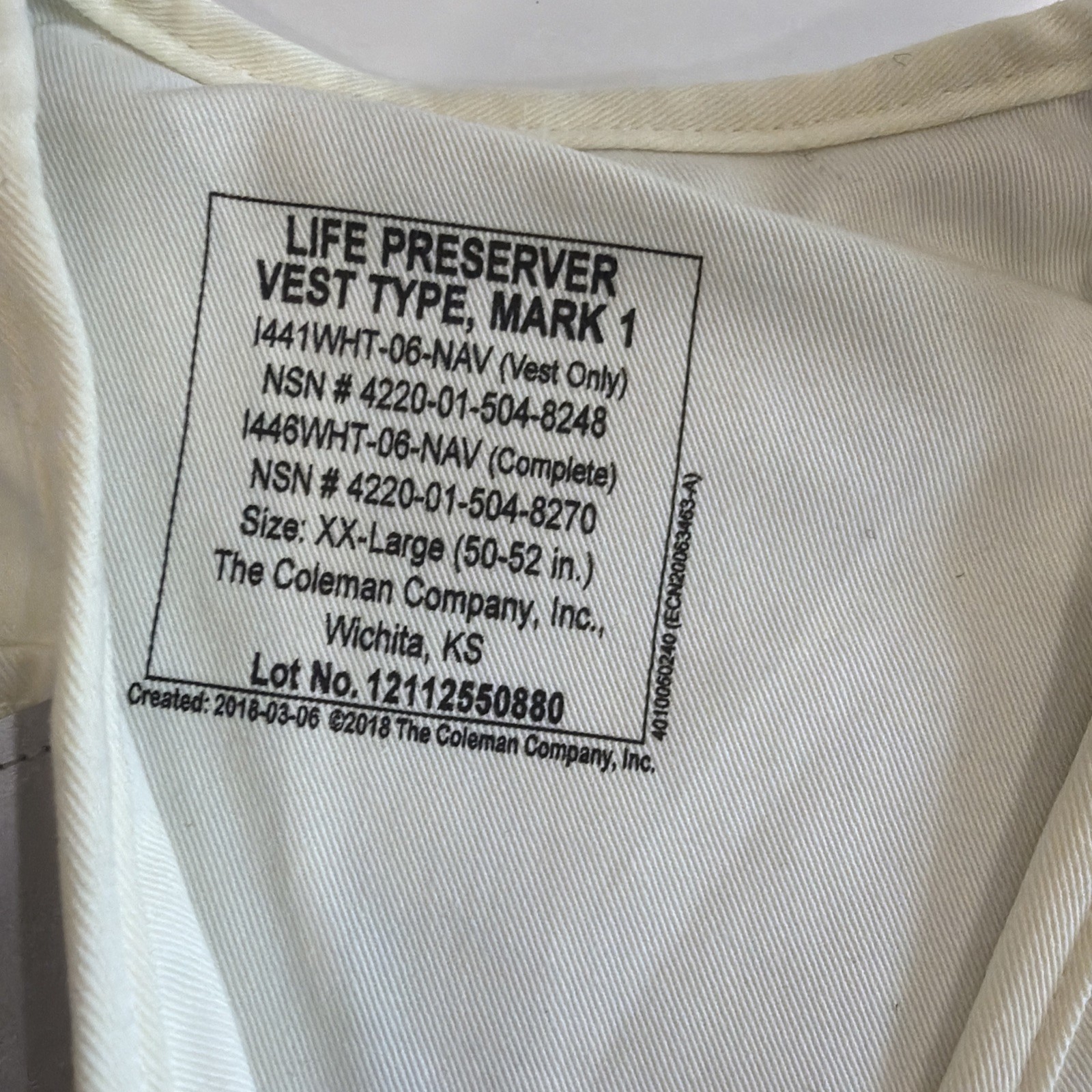 Sterns Flight Deck Life Vest White XXL MK 1 Shell Only