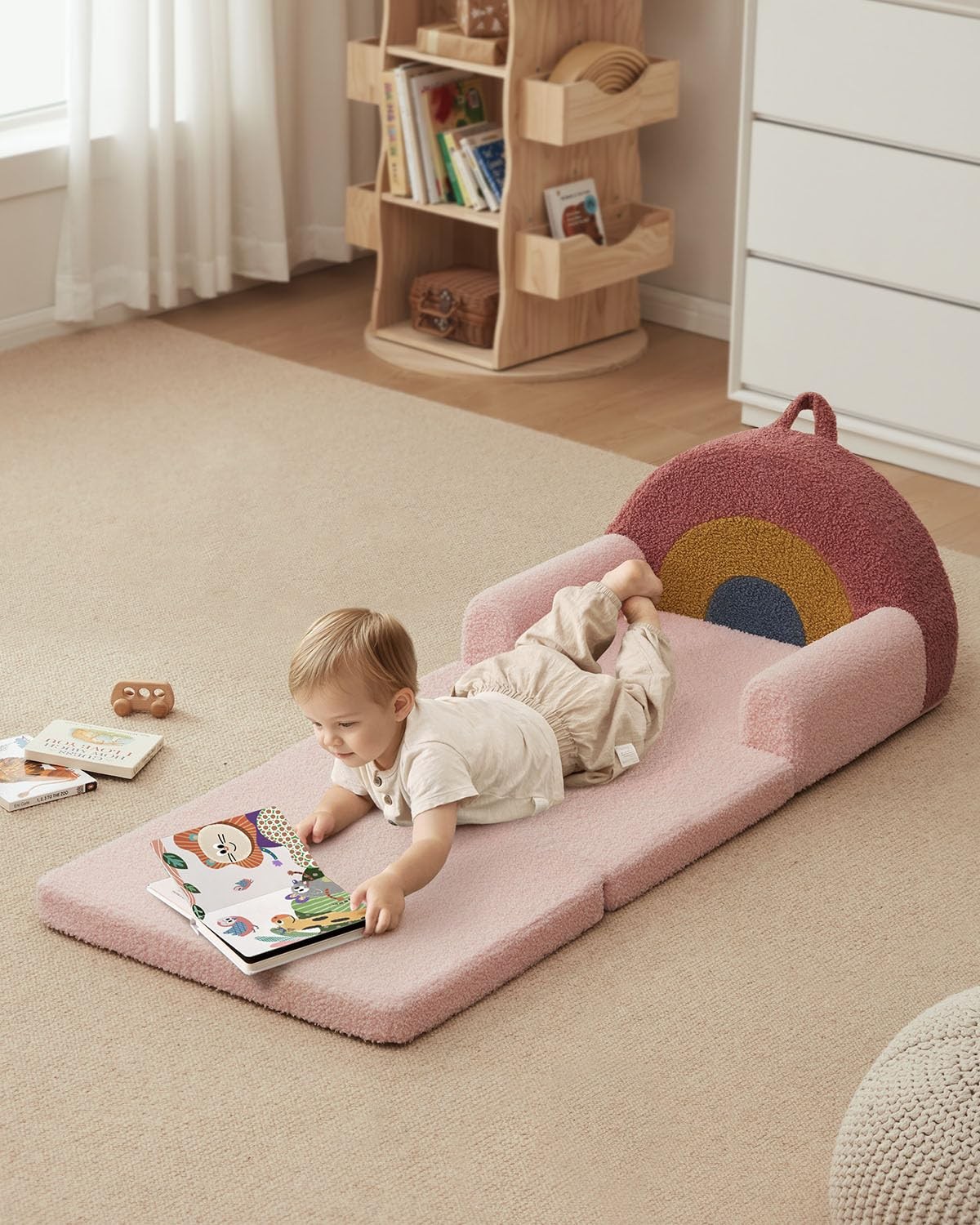 Foldable Toddler Couch, 2-in-1 Comfy Toddler Chair & Lounger for Reading, Pla...