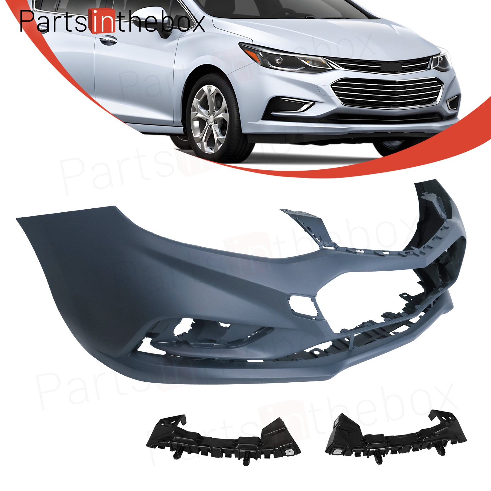 Bumper Cover Fascia w/Support Bracket Front For Chevrolet Chevy Cruze 2016-2018