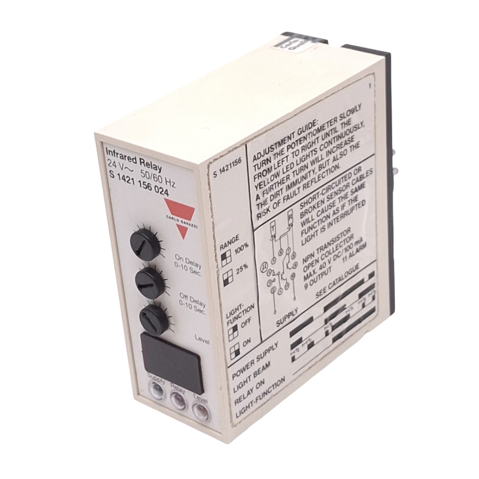 CARLO GAVAZZI S1421156024 Infrared Relay, SPDT, 10A Max, NPN Open, 24VAC