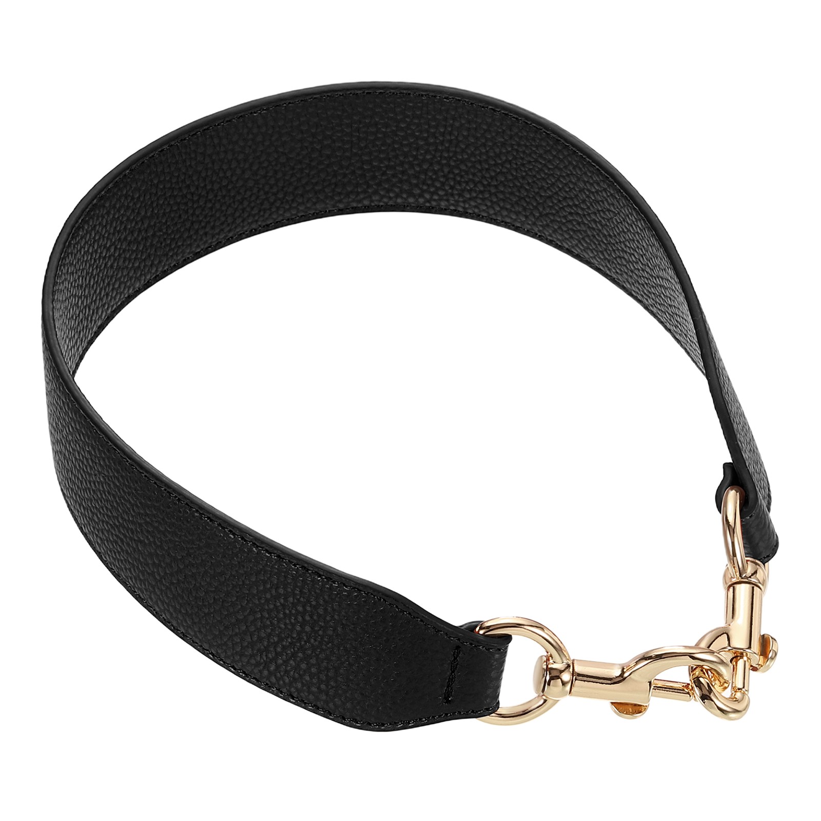 22.83" PU Leather Short Bag Strap with Clasp, Black, Gold Buckle