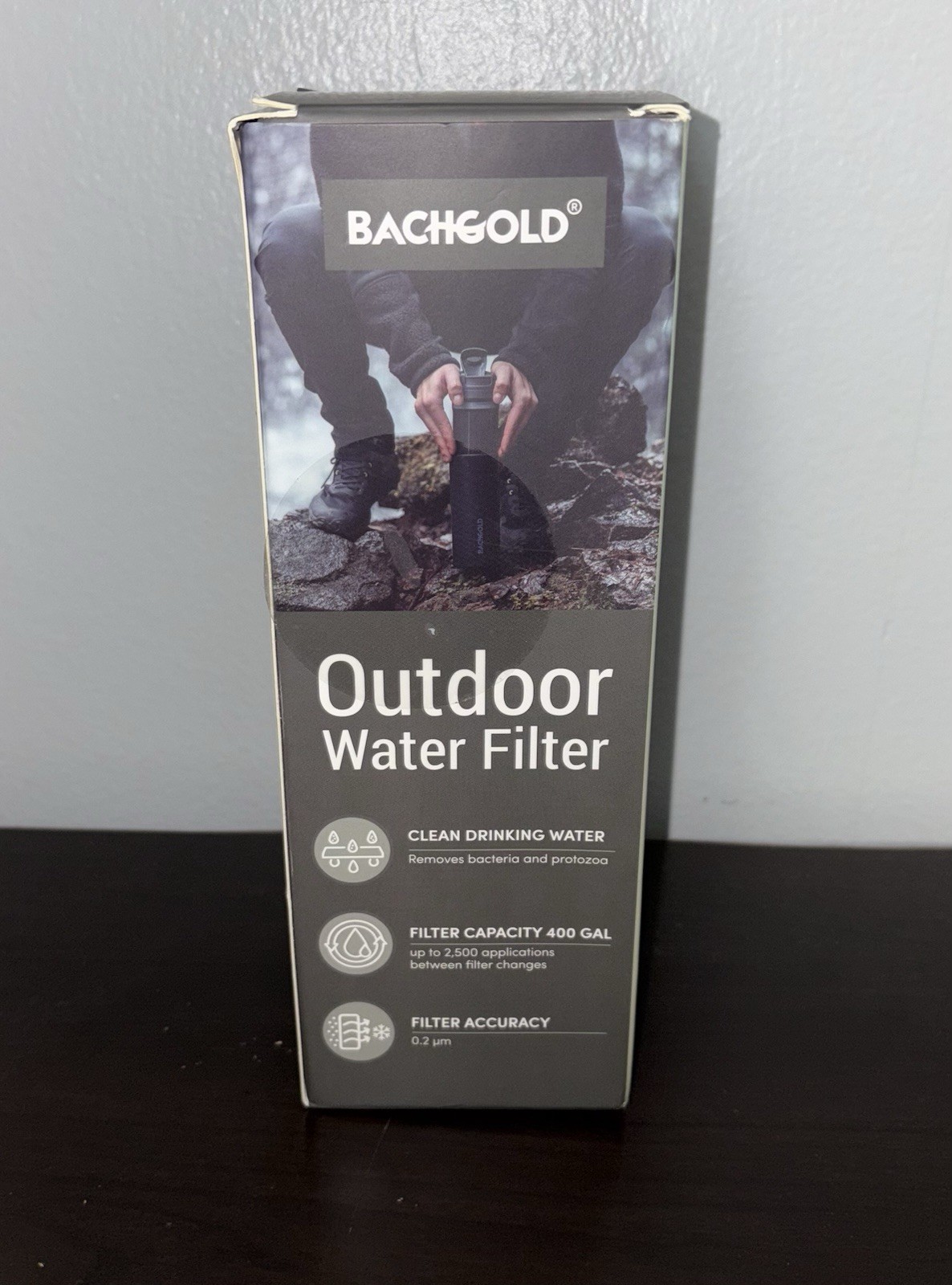 Bachgold 22oz Outdoor Water Filter Clean Drinking Water Bottle New Open Box