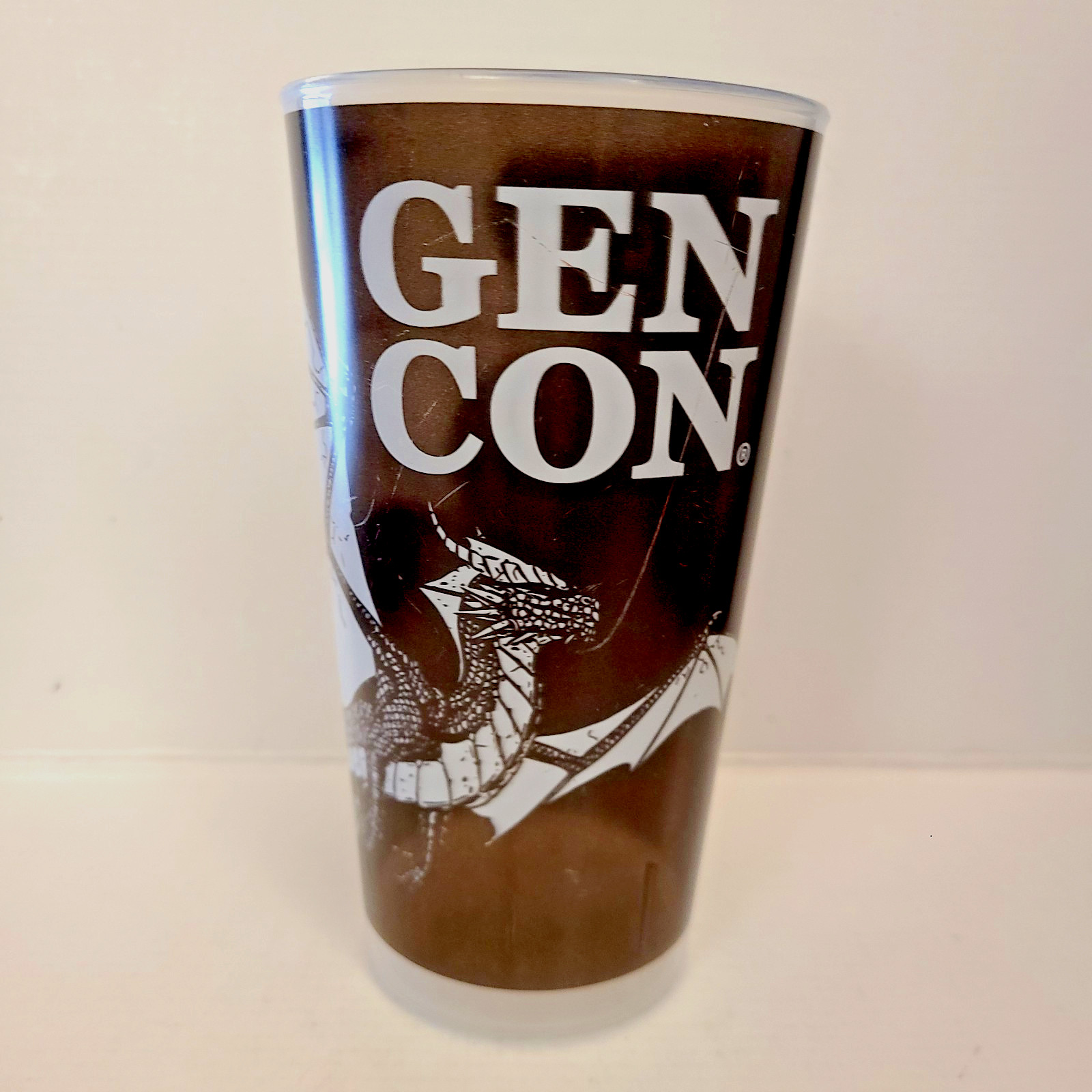 Gen Con Dragon Plastic Cup Black White Whirly Drink Works 6 3/8" Tall