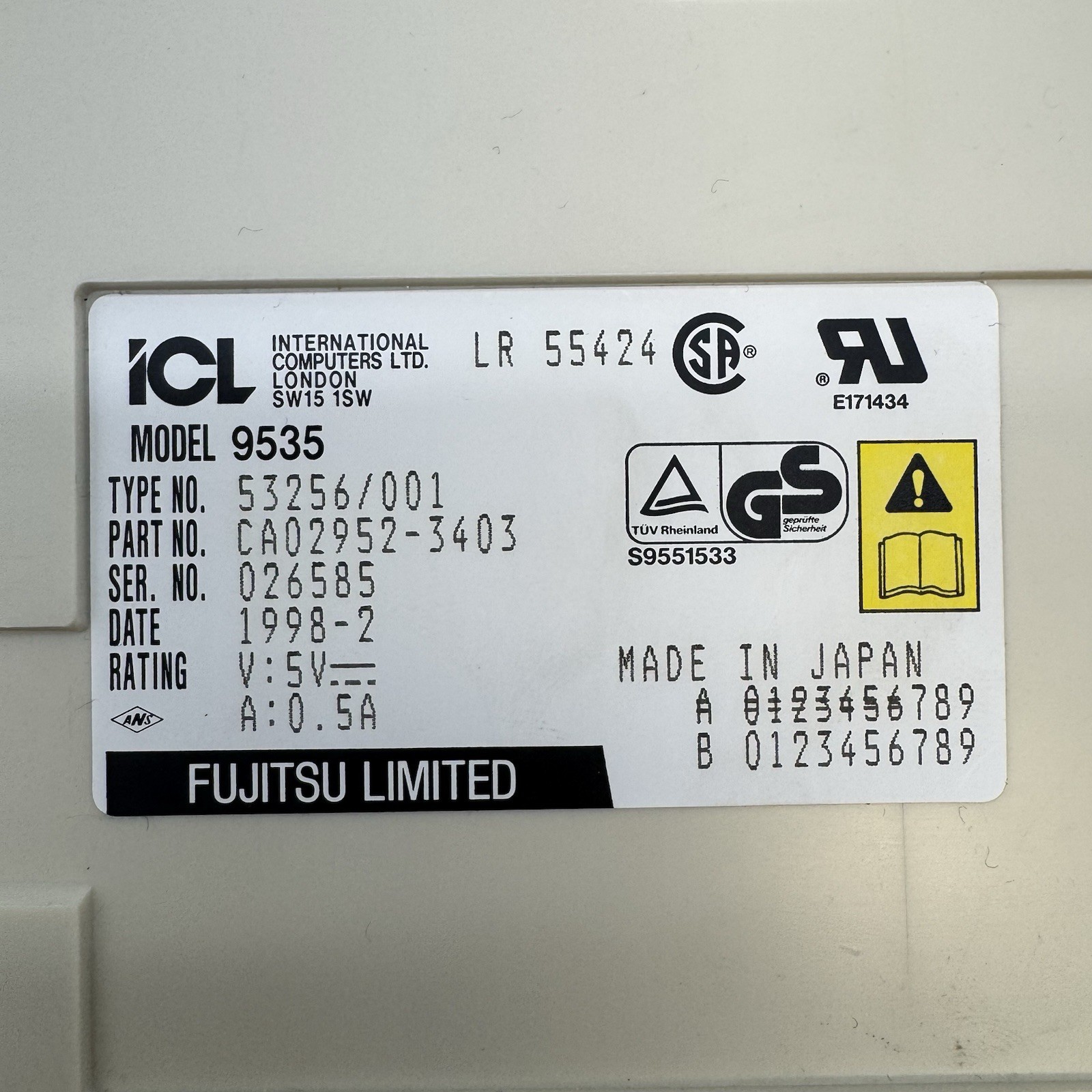 ICL Fujitsu 9535 POS Keyboard Model 53256/001 – Vintage 1998 – Made in Japan