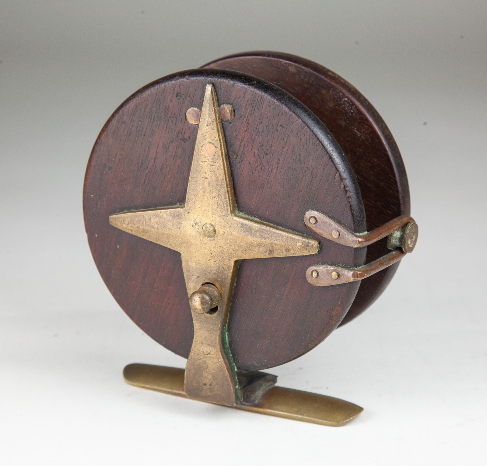 19th C. Nottingham Star Back Fishing Reel Wood, Brass & Copper