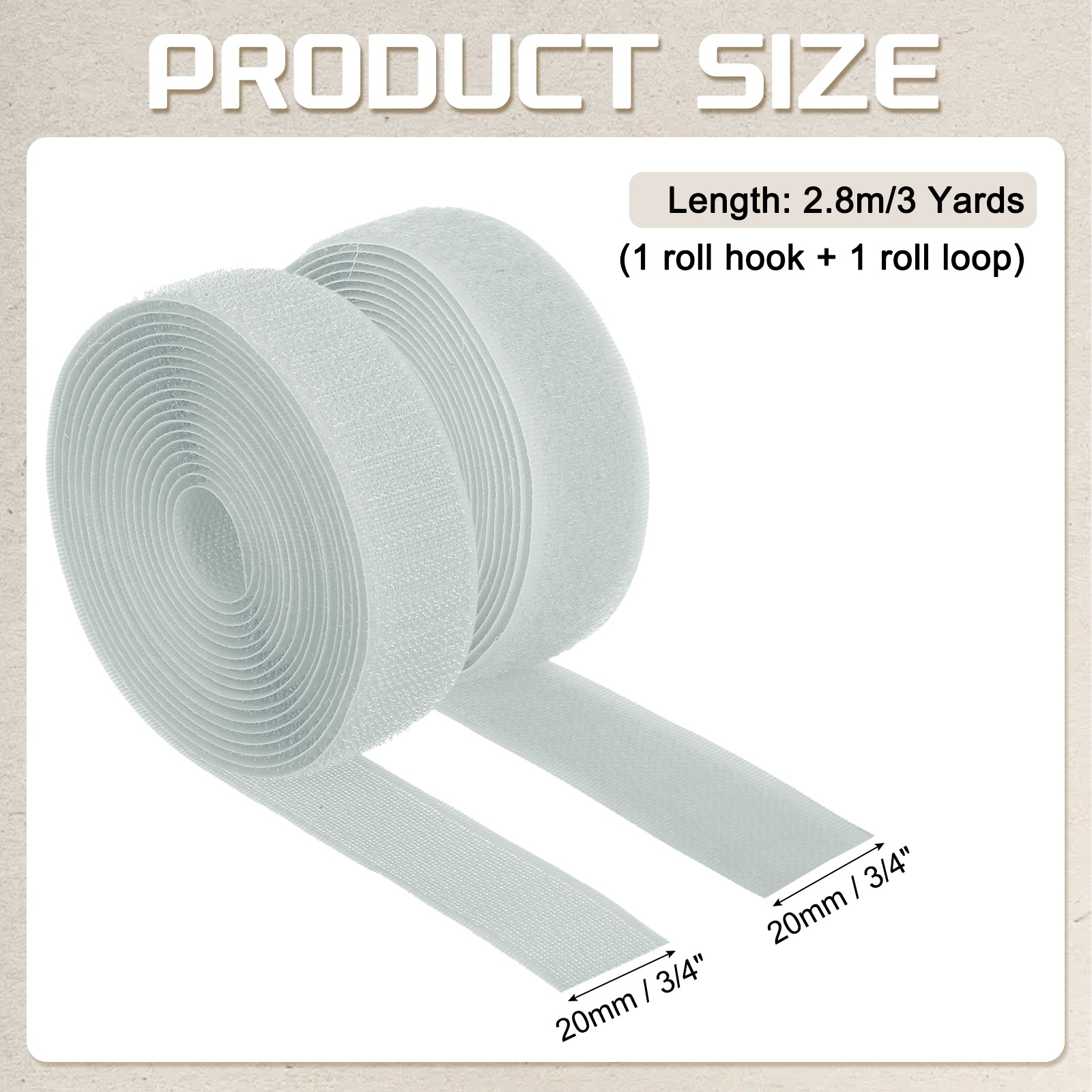 3 Yard 3/4 Inch(20mm) Width Sew on Hook and Loop Strips Non-Adhesive, Light Gray