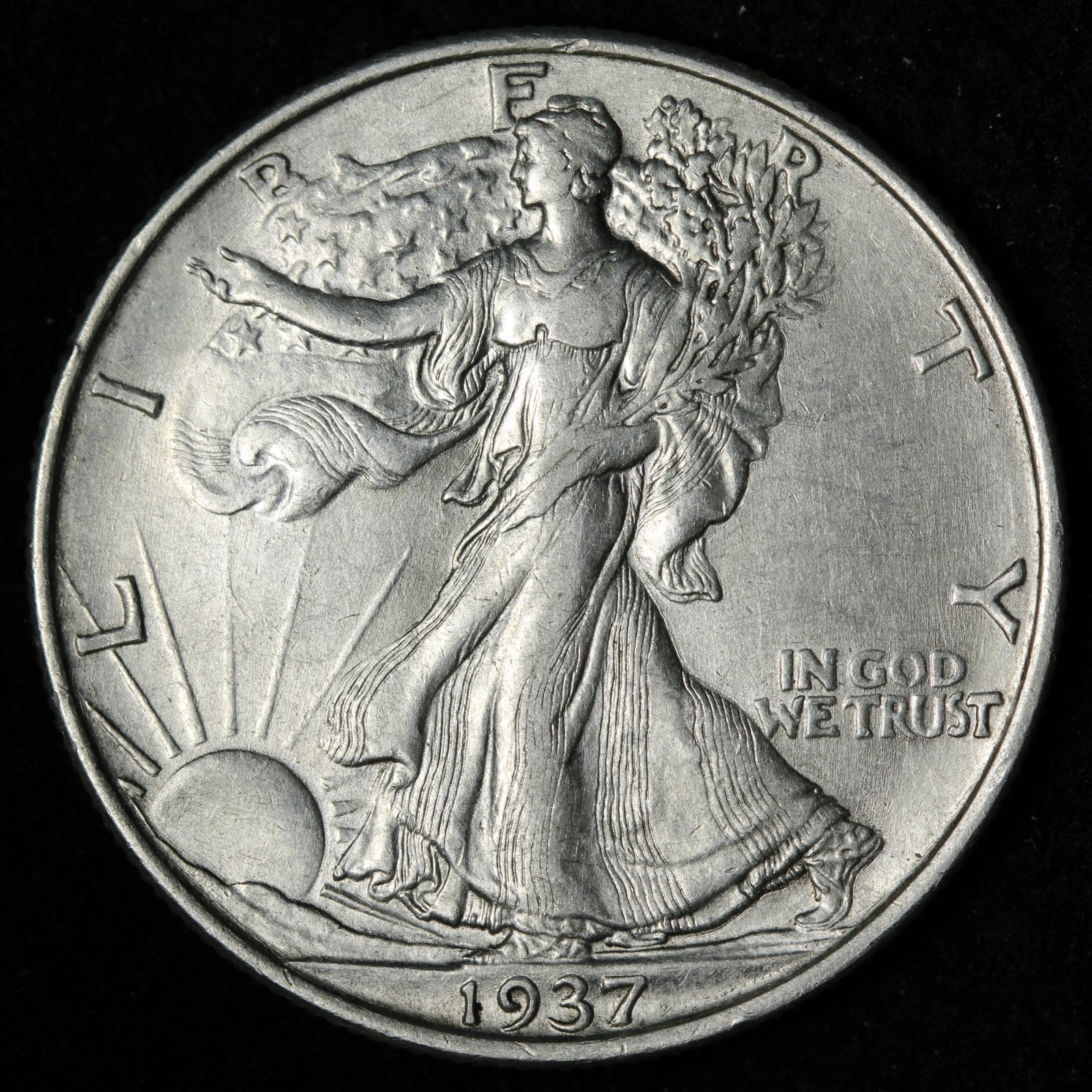 1937 Walking Liberty Silver Half Dollar AU+ E342 RYNE