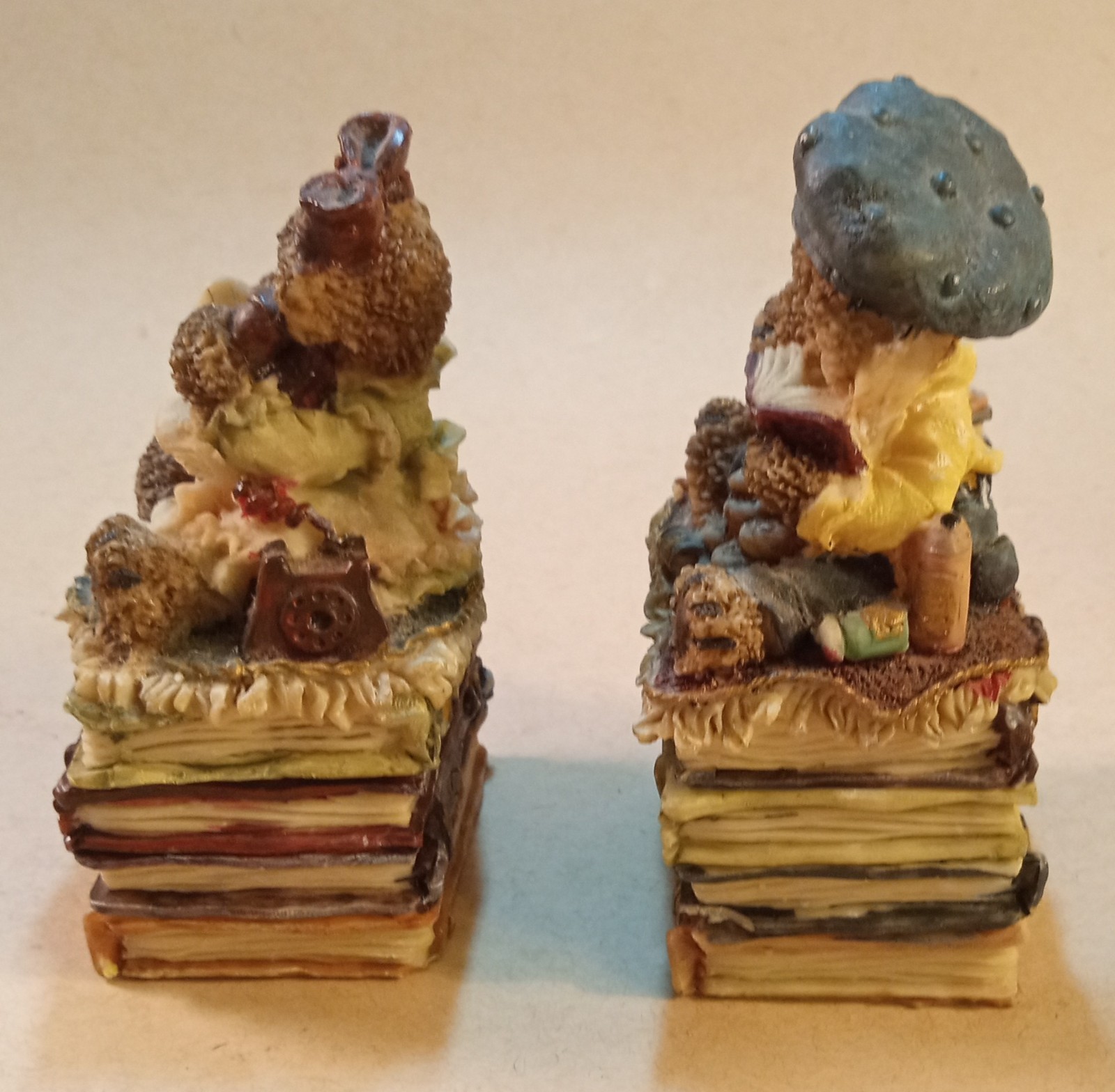 Trinket Boxes. (2) Teddies Sitting On Books. 3.25" Average.