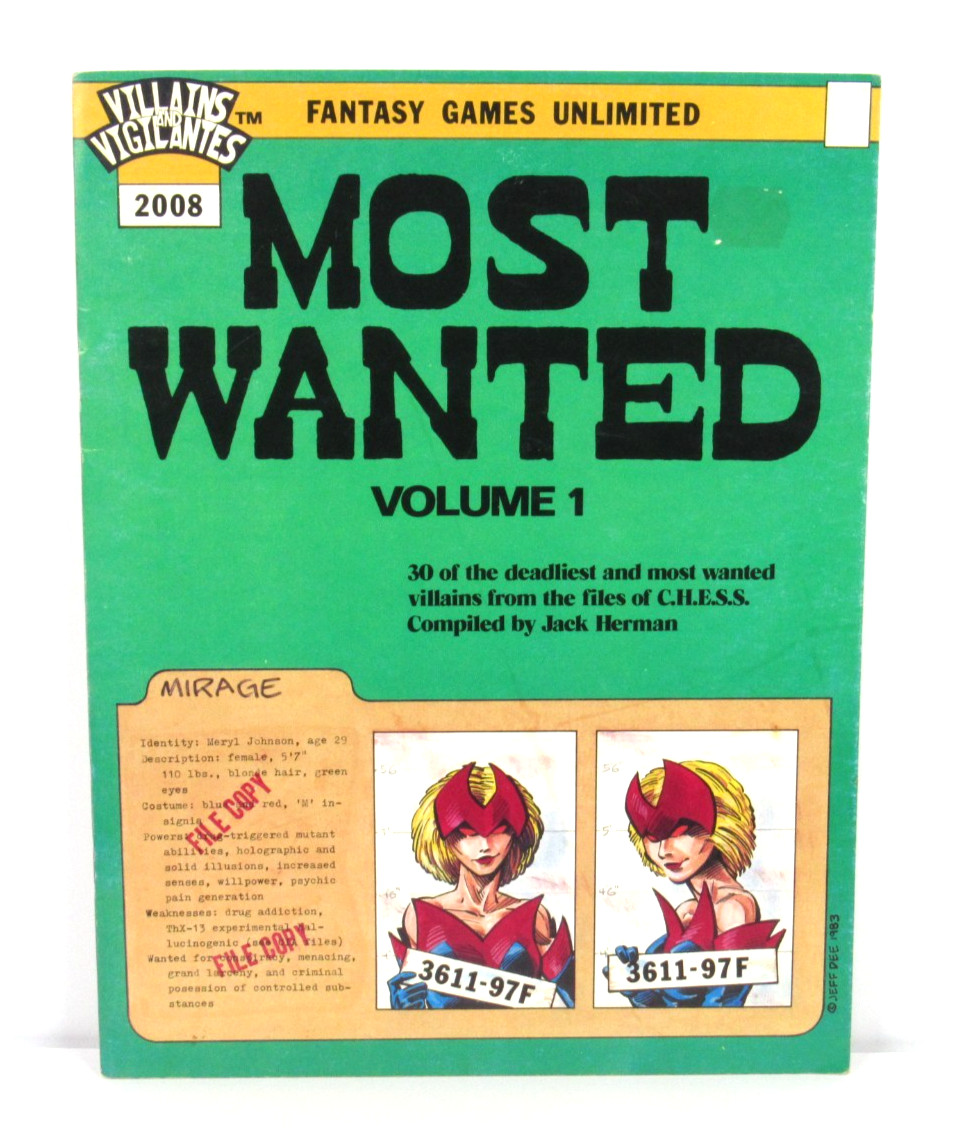 1984 Fantasy Games Unlimited Villians & Vigilantes Most Wanted Volume 1 Uncut