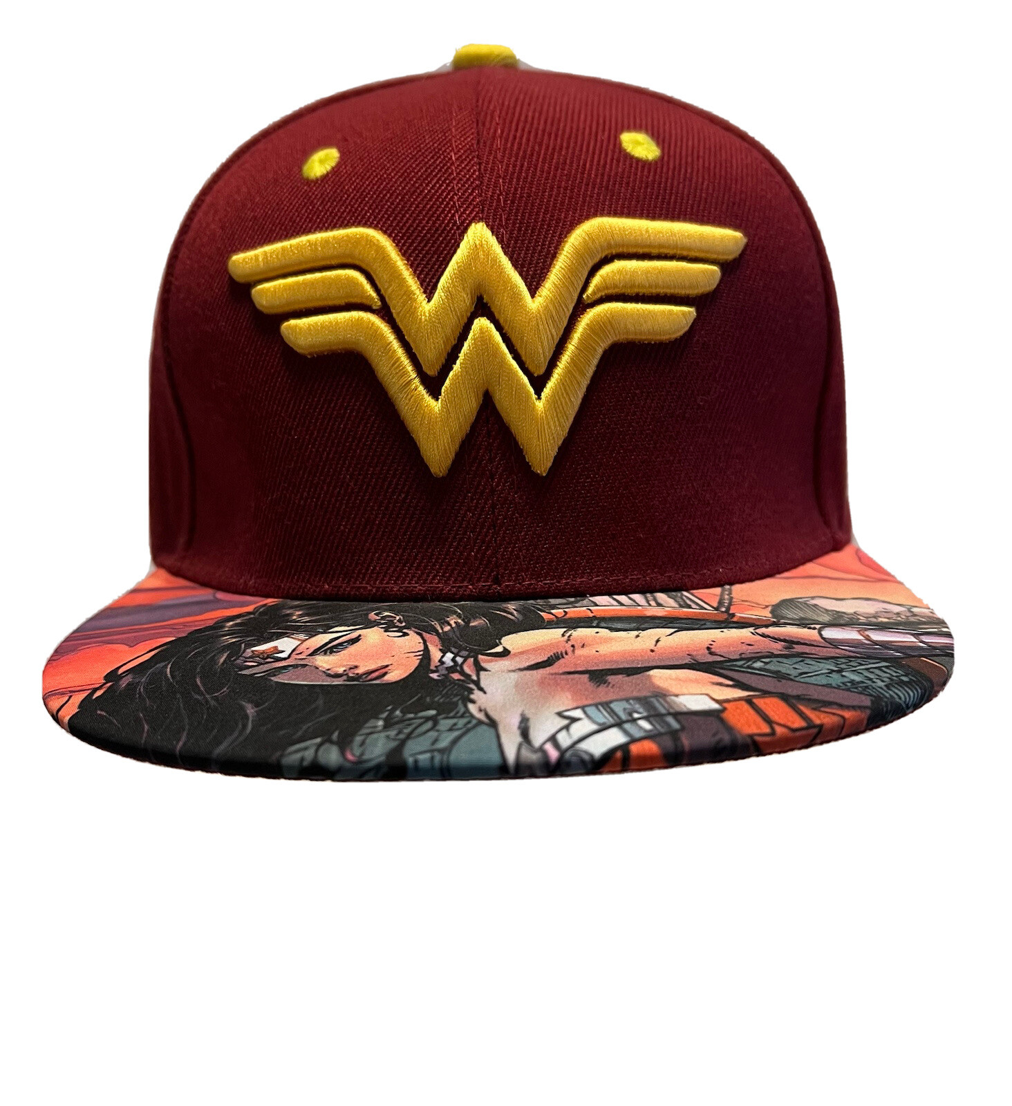 Wonder Woman Six Flags SnapBack Hat Red Graphic Bill