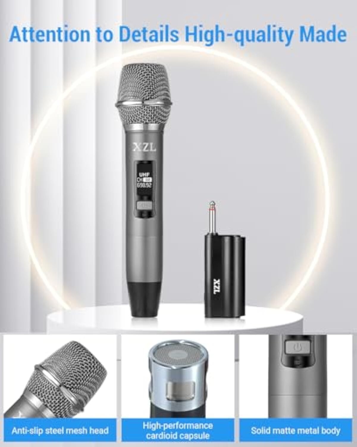 Gray Professional Wireless Microphone for Karaoke & Singing