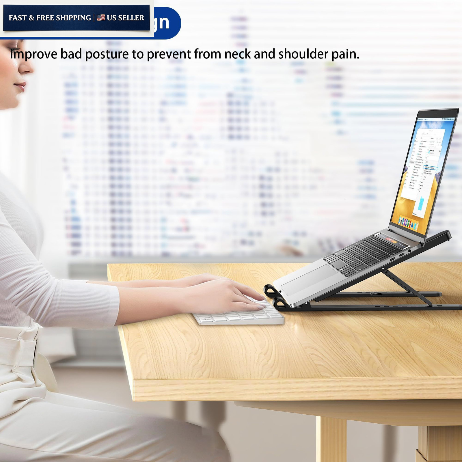 BESIGN LS01 Pro Ergonomic Laptop Stand, Plastic Riser, Portable Black