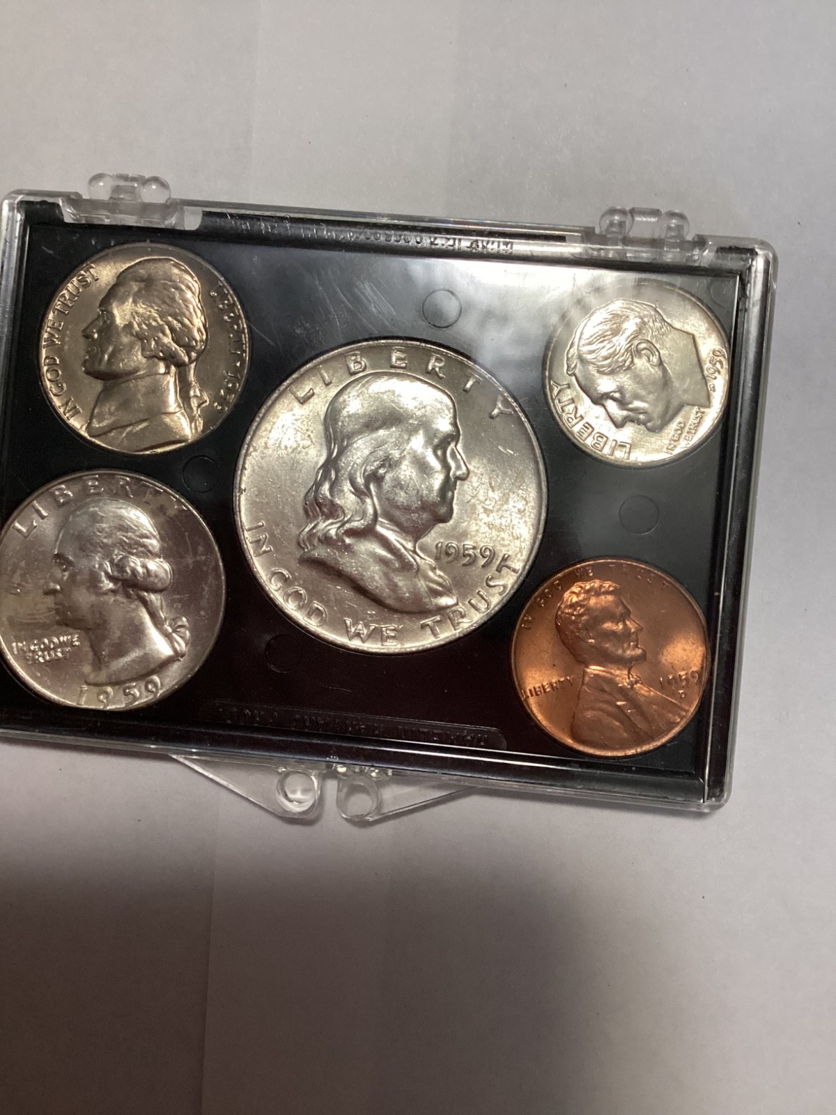 1959 Benjamin Franklin half dollar proof set of five coins