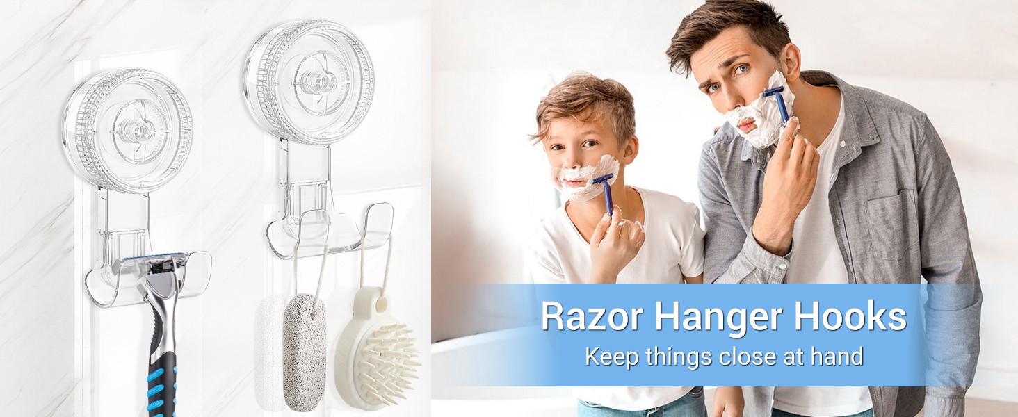 Suction Hooks, 2 Pack Razor Hooks Removable & Reusable Suction Shower Hook
