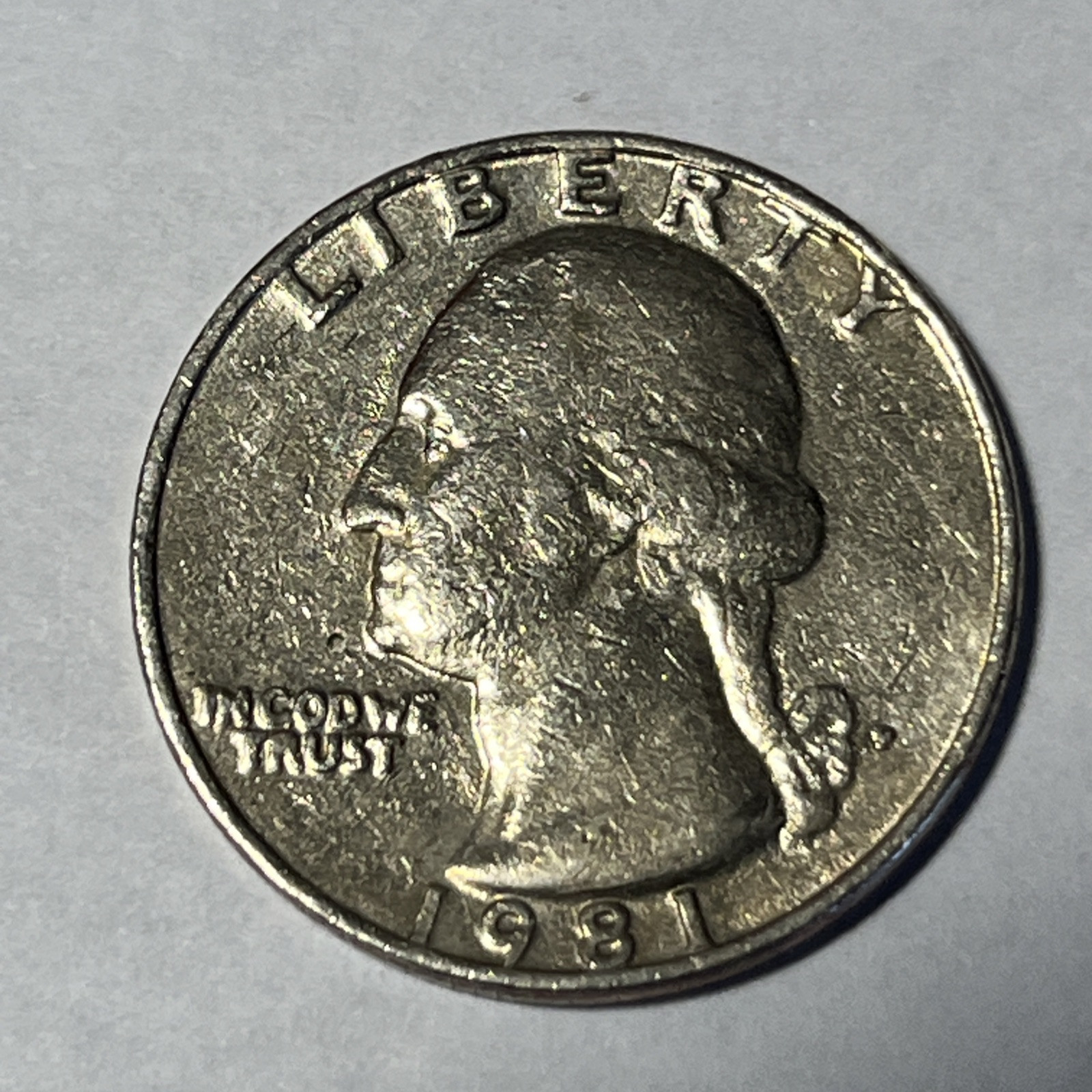 1981 P Washington Quarter Errors Strike Though Grease Unreadable Mint Mark #1