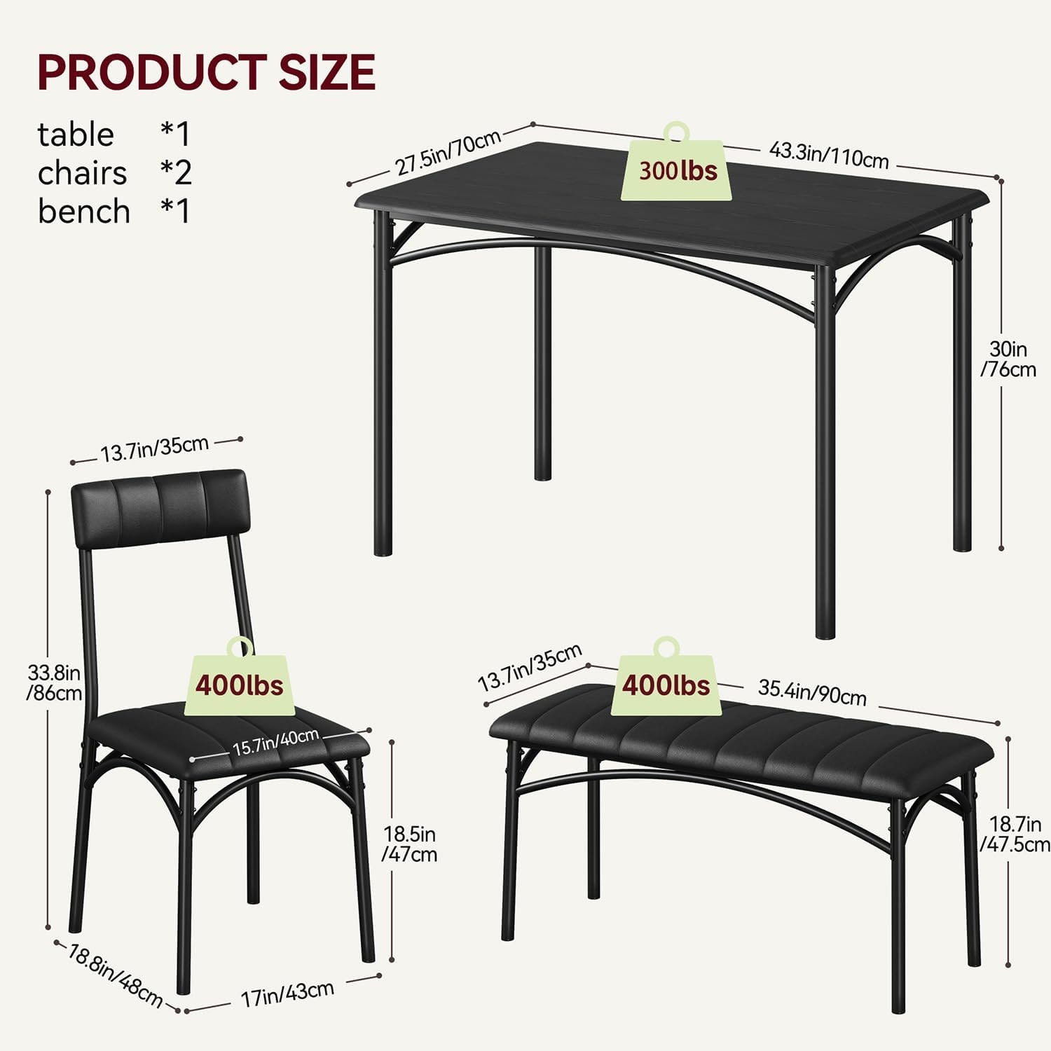 Dining Table Set 4 Kitchen Table W/ Upholstered Chairs & Bench Wood Rectangular