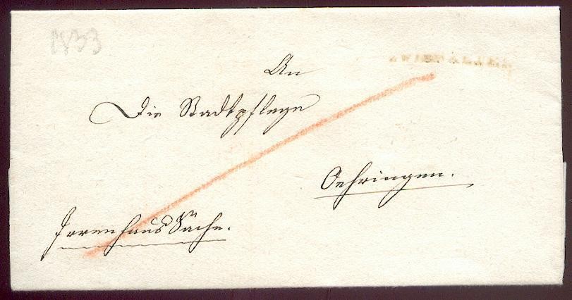 INTERFOLDED 1833 PRE PHILATELY COVER (D1884