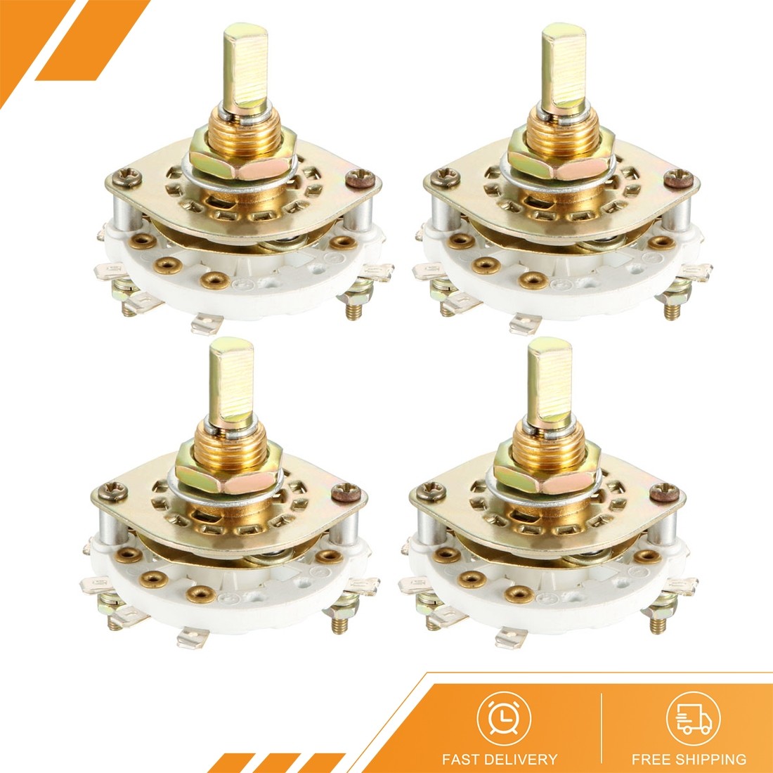 4Pcs 2P3T 2 Pole 3 Position Single Deck Band Channel Rotary Switch Selector