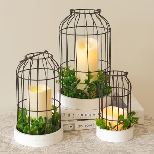 Rustic Farmhouse Lantern Decor Set of 3 Lanterns Decorative Indoor and