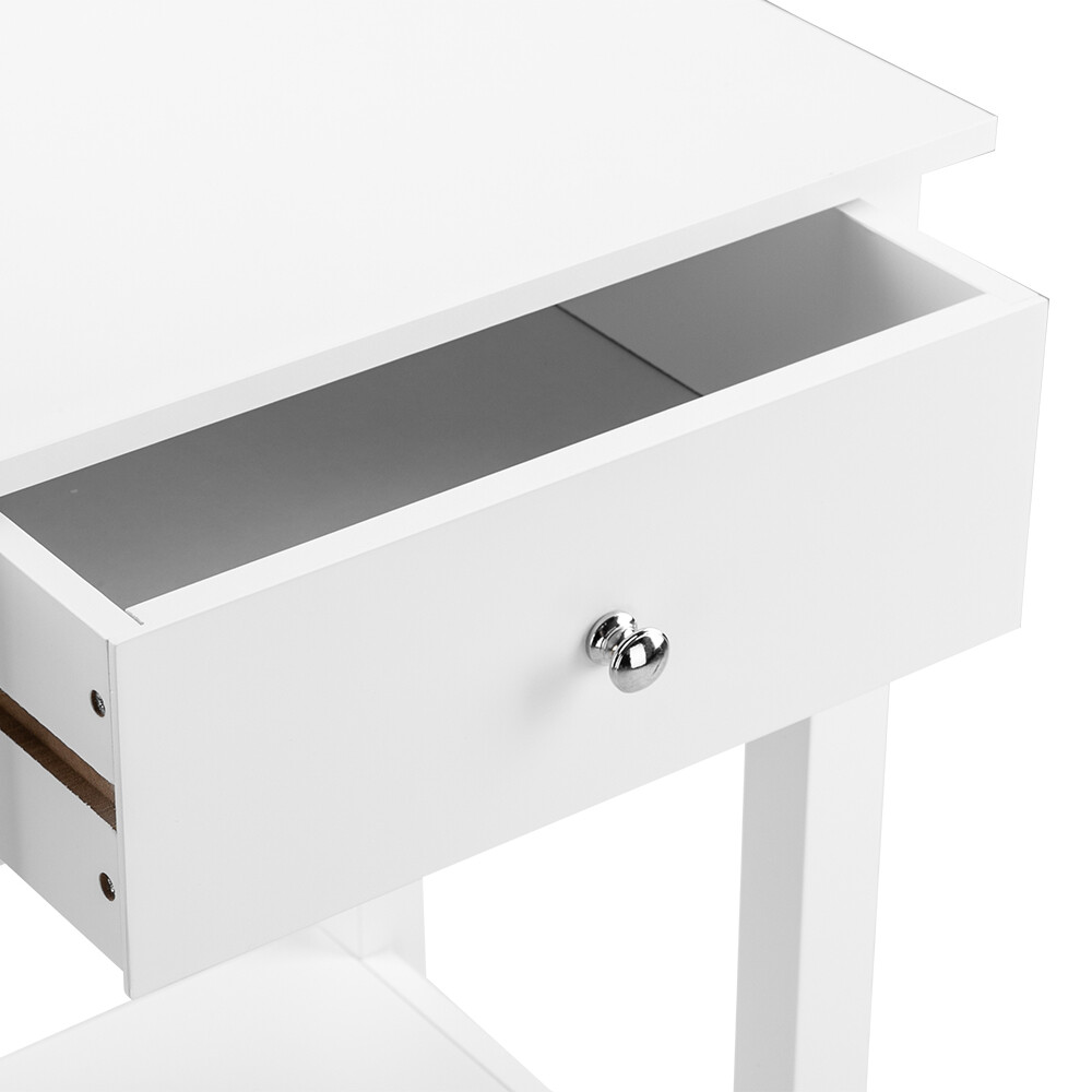 AUTOFOREVER White Paint Pull Ring Handle Single Drawer Bedside Table