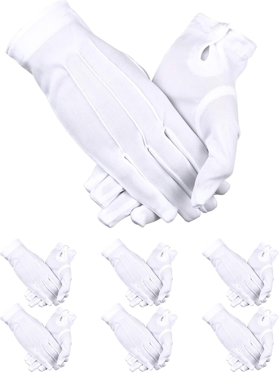 12 Pairs Formal White Gloves for Men, Parade Uniform Costume Glove with Snap
