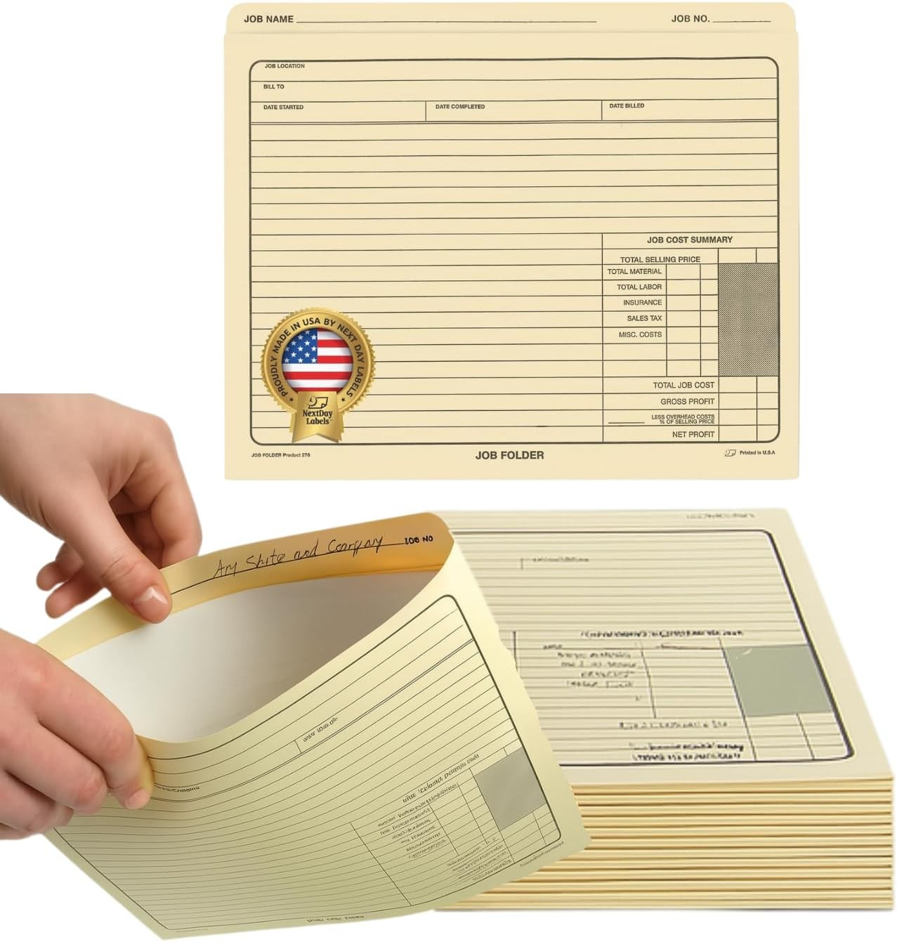 Job Folders Manila File Jacket 10” x 12” – Heavy Duty - Preprinted to Track Job